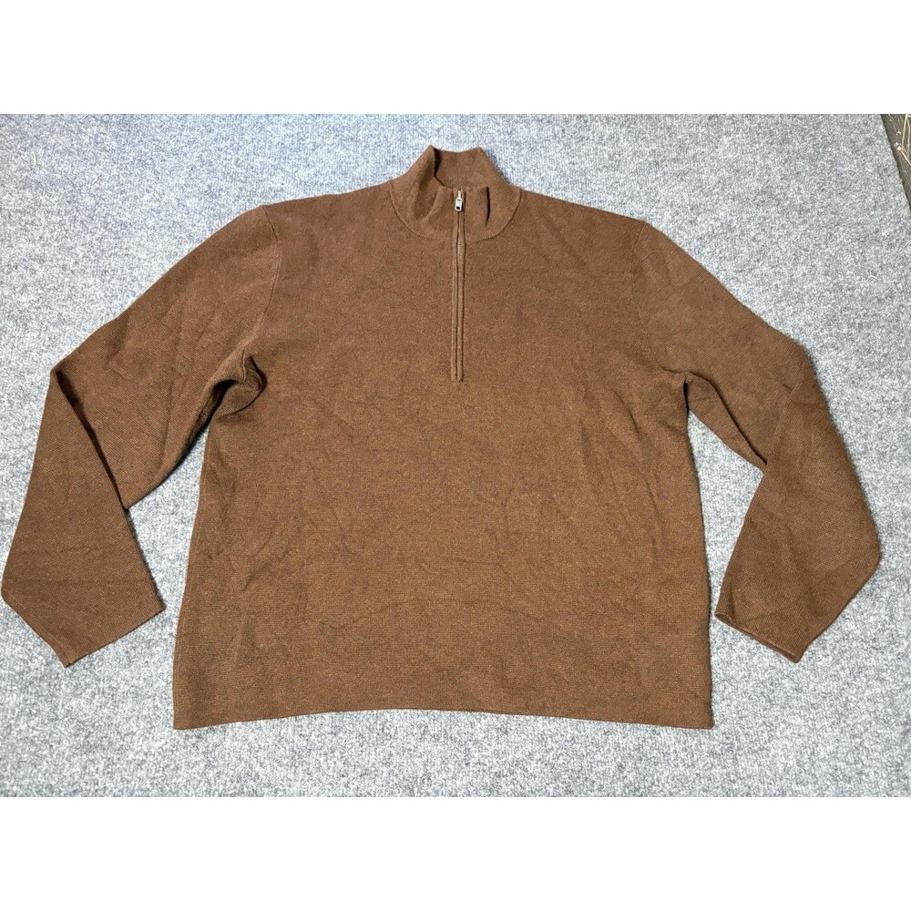 Everlane Sweater Mens L Brown 1/4 Zip Mock Neck Organic Cotton Knit Pullover